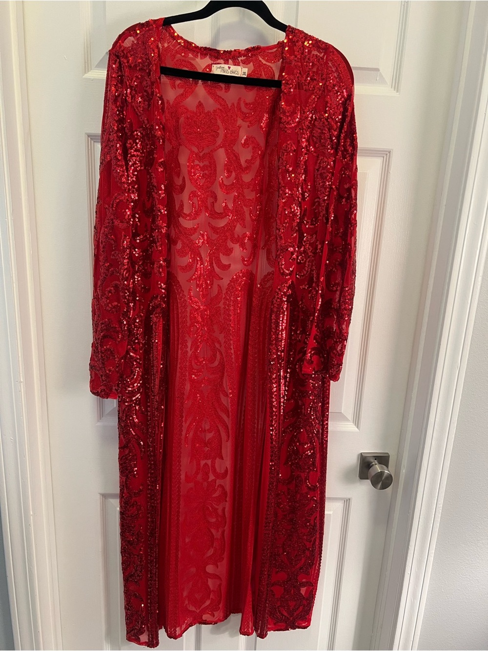 Embellished Red Sequin Duster Cape by Jasper Connelly